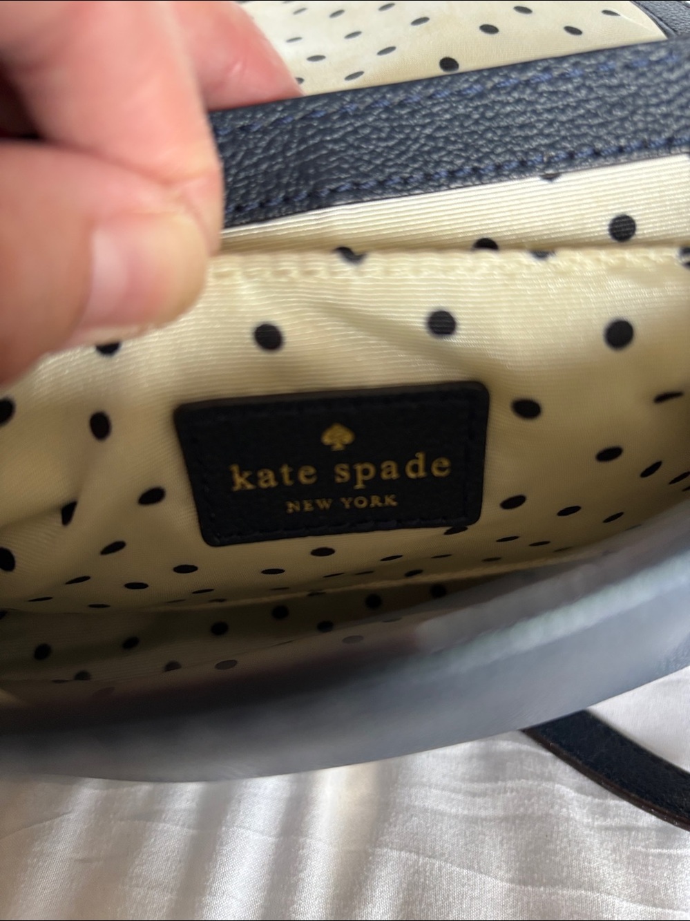 Kate Spade Primrose Hill Little Kaelin Bow Navy leather purse bag crossbody. - Picture 10 of 16